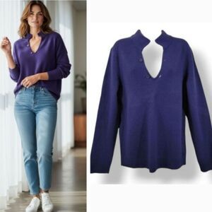 NEW Armani Exchange 100% Lambswool Sweater in Indigo Blue Purple Size Small